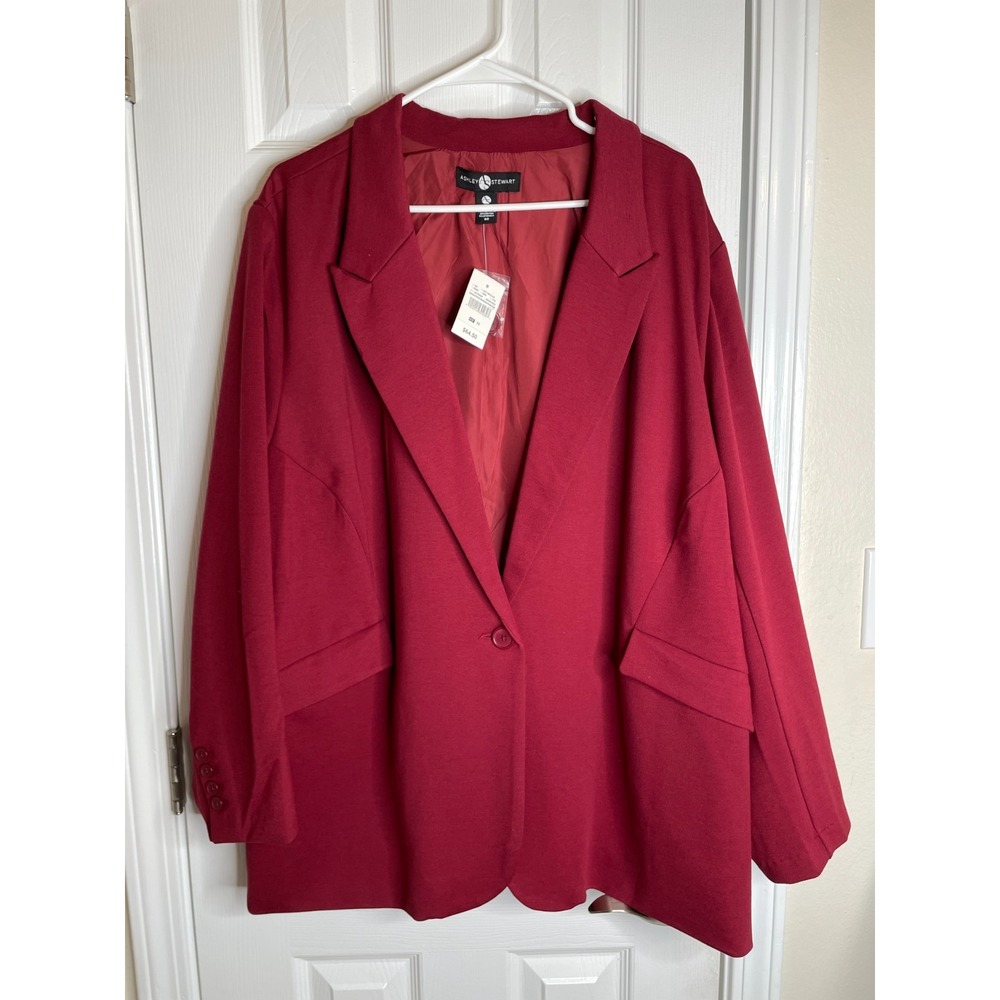 Ashley Stewart Blazer Jacket Plus Size 30 Red Wine One Button Office Career NWT